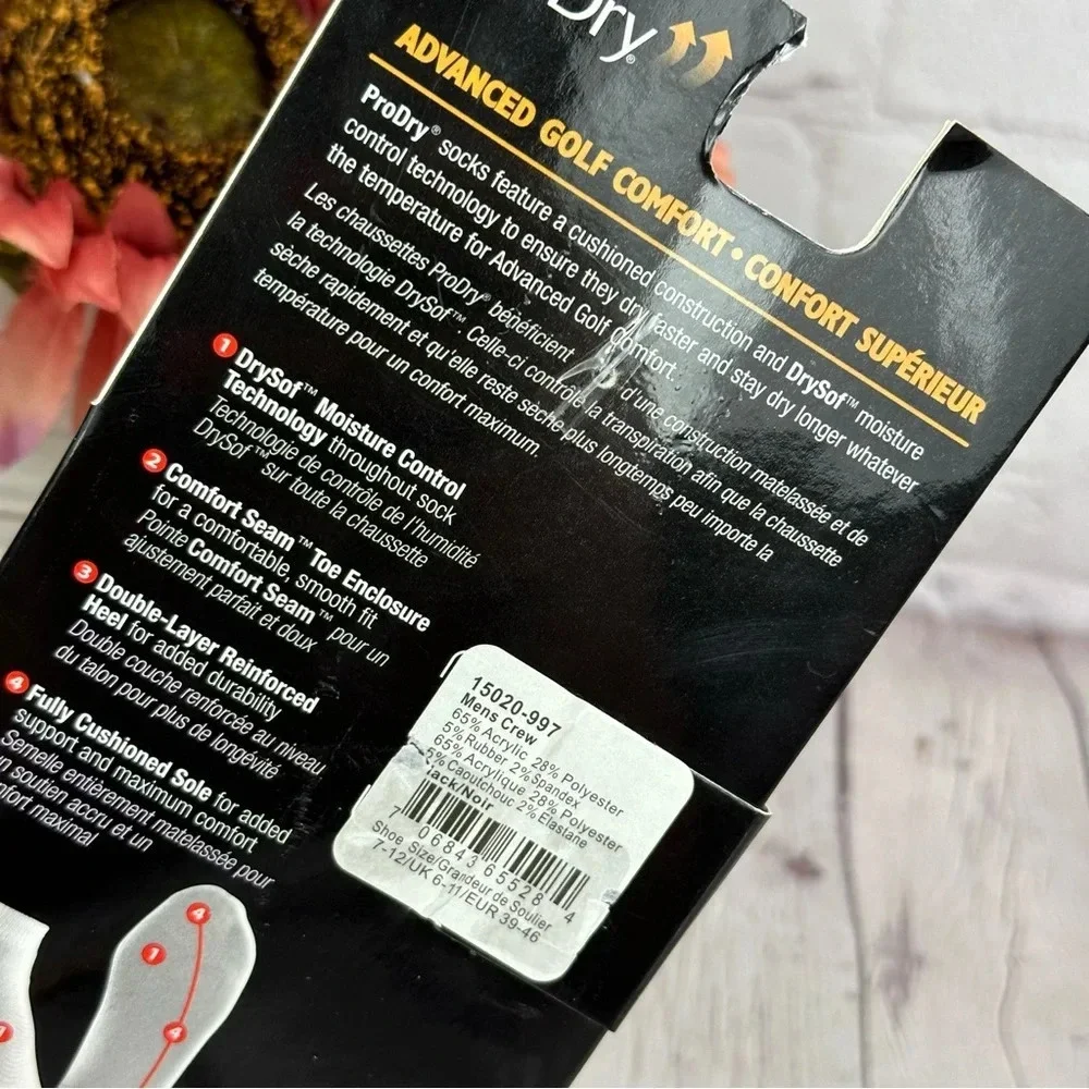 FJ footjoy pro dry golf socks mens crew black with golf flags